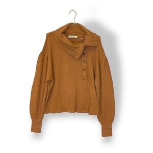 Free People Turtle Neck Jumper Brown Size L button Neck relaxed fit